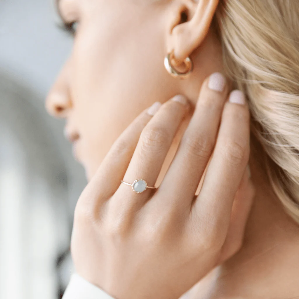 10K Gold Yasi Blue Aquamarine Cabochon Ring - Image 4
