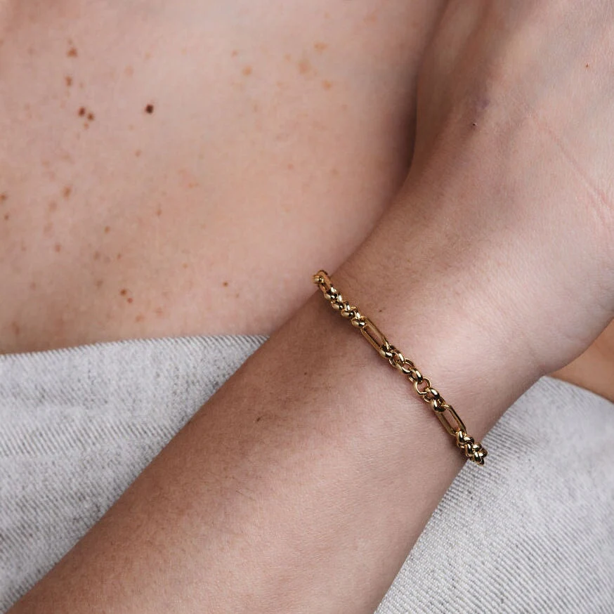 10K Trombone Mixed Link Chain Bracelet - Image 4
