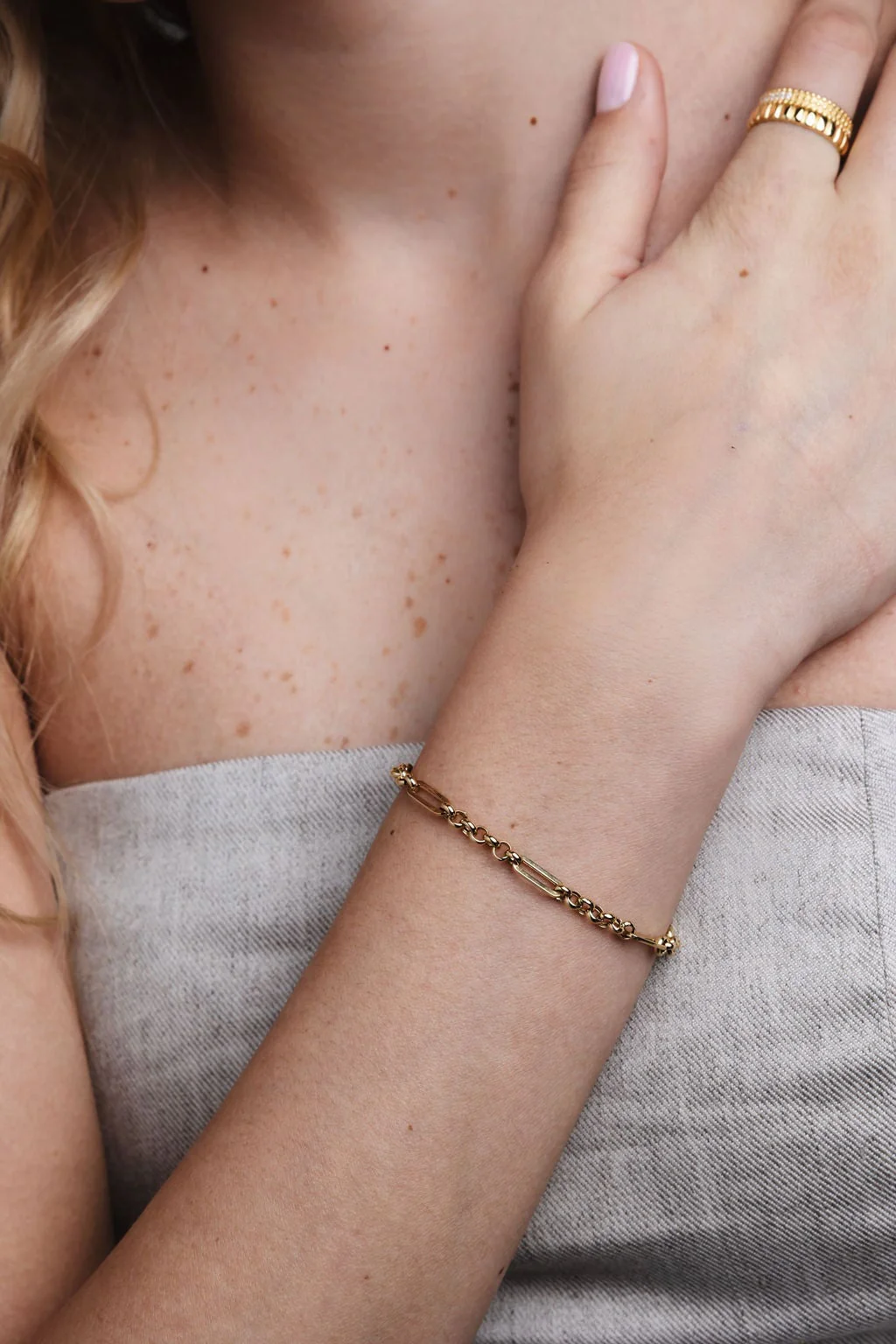 10K Trombone Mixed Link Chain Bracelet - Image 5