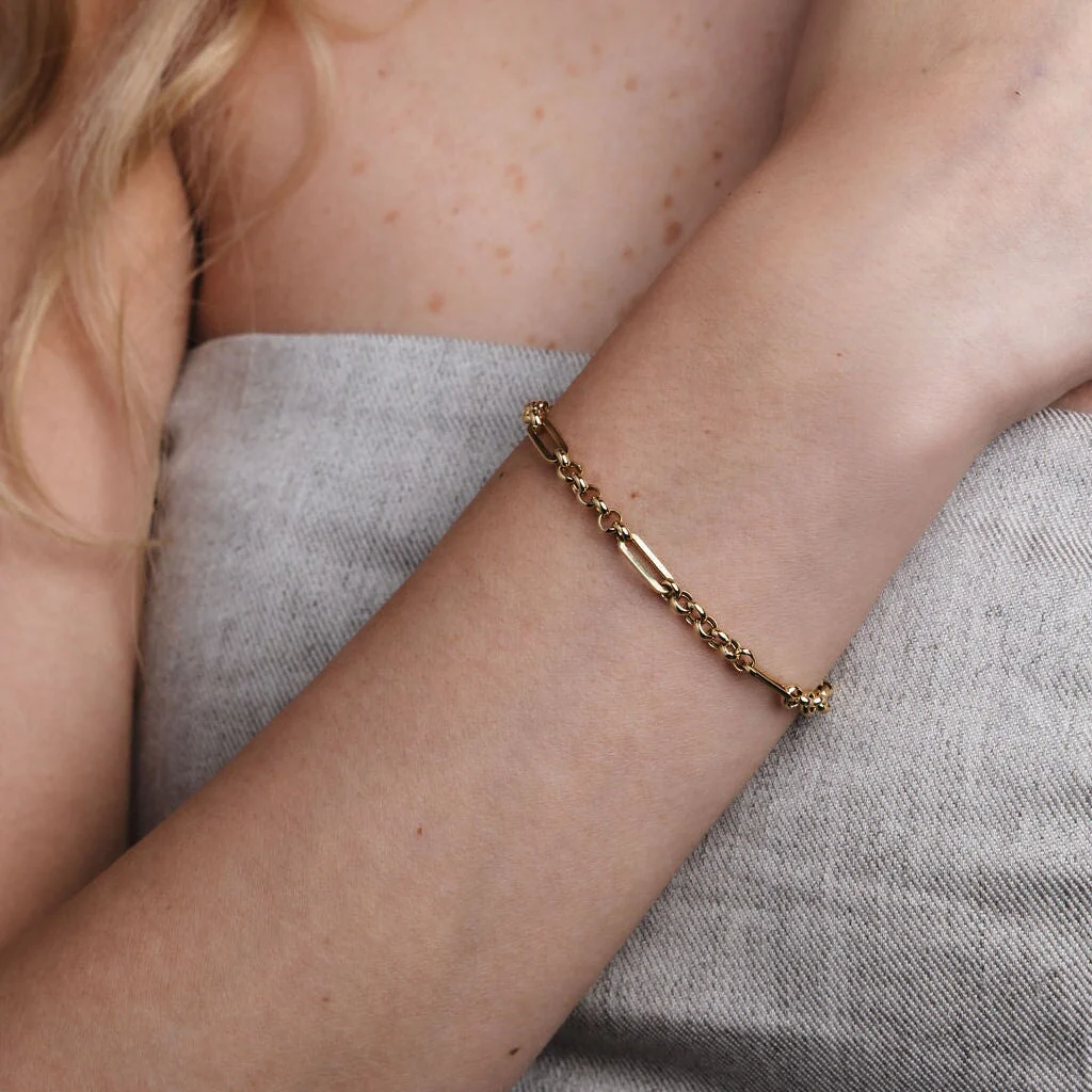 10K Trombone Mixed Link Chain Bracelet - Image 6