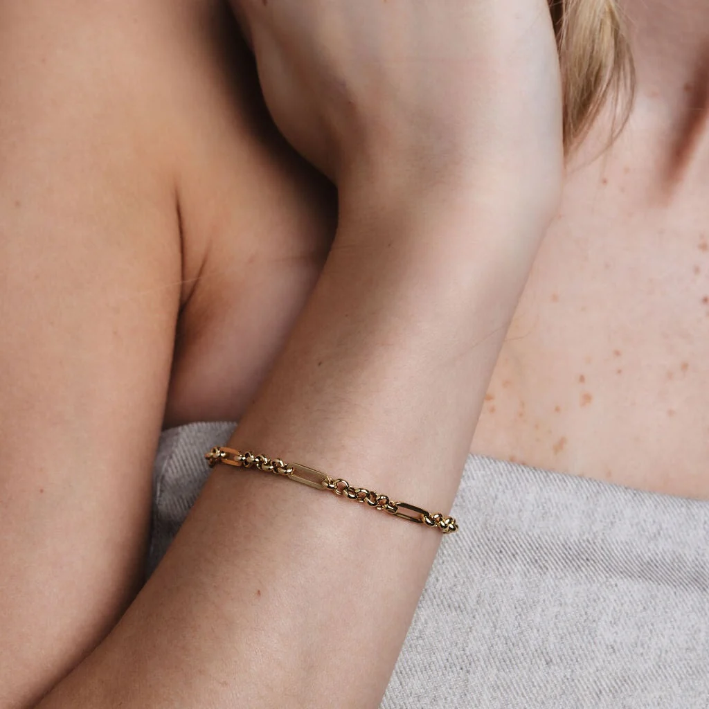 10K Trombone Mixed Link Chain Bracelet - Image 8