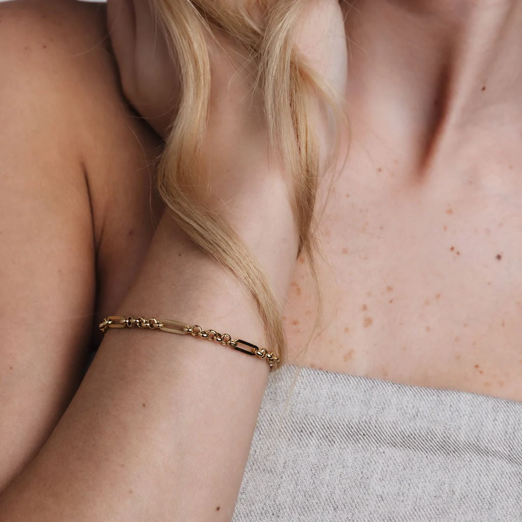 10K Trombone Mixed Link Chain Bracelet - Image 9