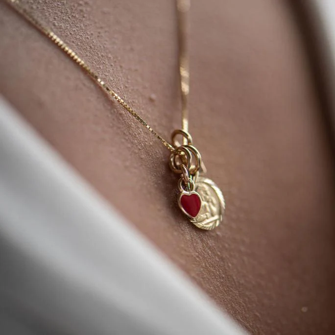 14K Gold Enamel Heart Charm - Image 6