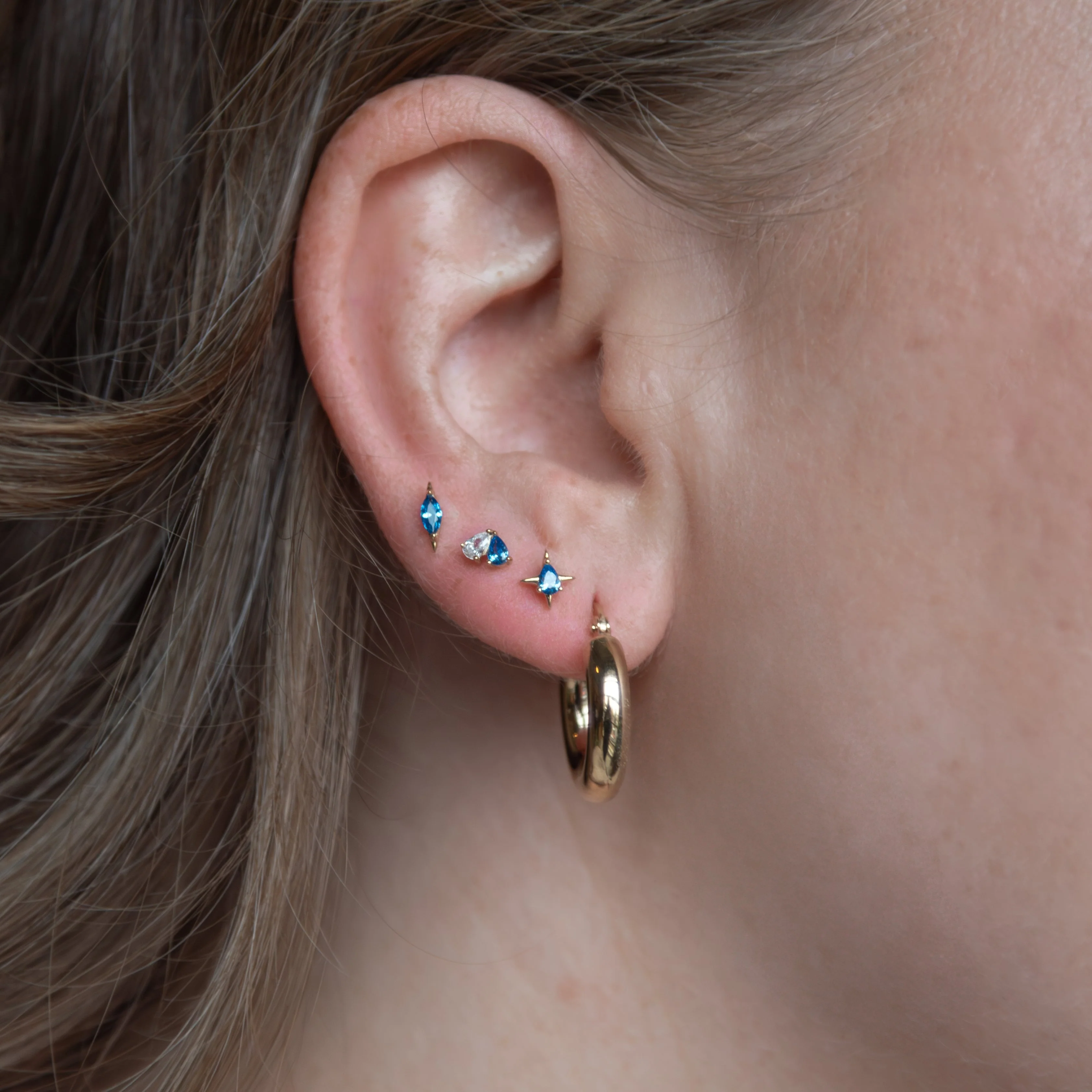 14K Gold Marquise Single Stud Earring - Image 5