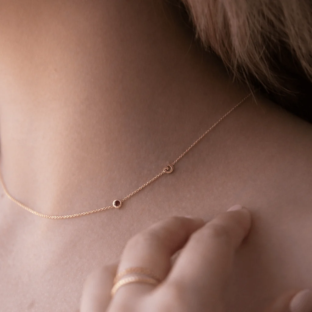 Asymmetrical Initial Birthstone Necklace - Image 5