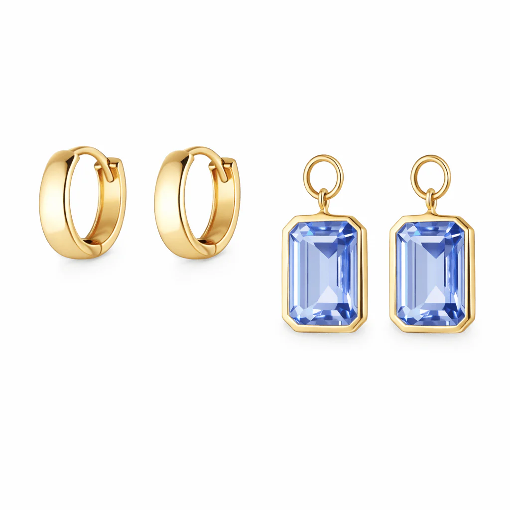 Bezel-Set Rectangle Drop Hoops - Blue - Image 3