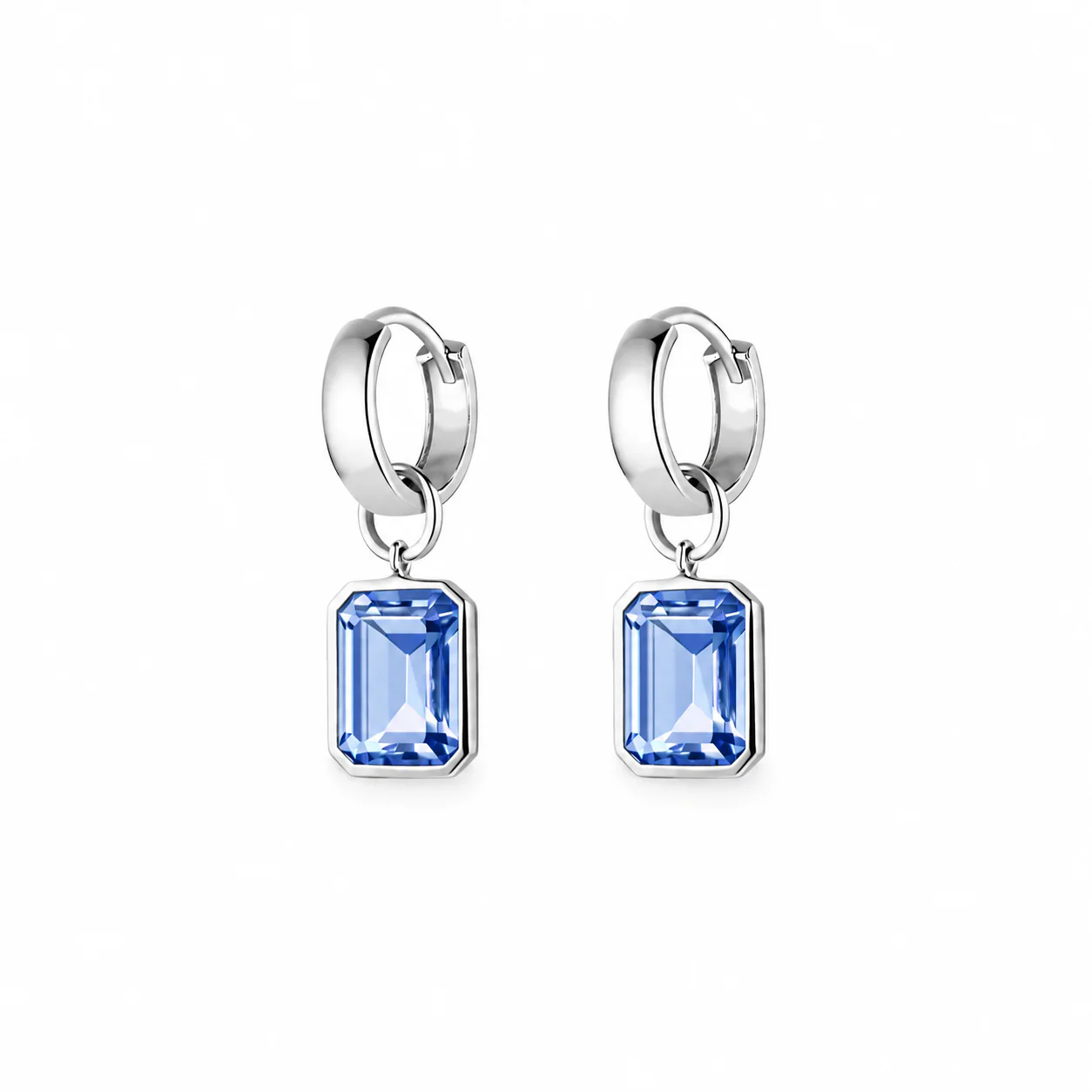 Bezel-Set Rectangle Drop Hoops - Blue - Image 4
