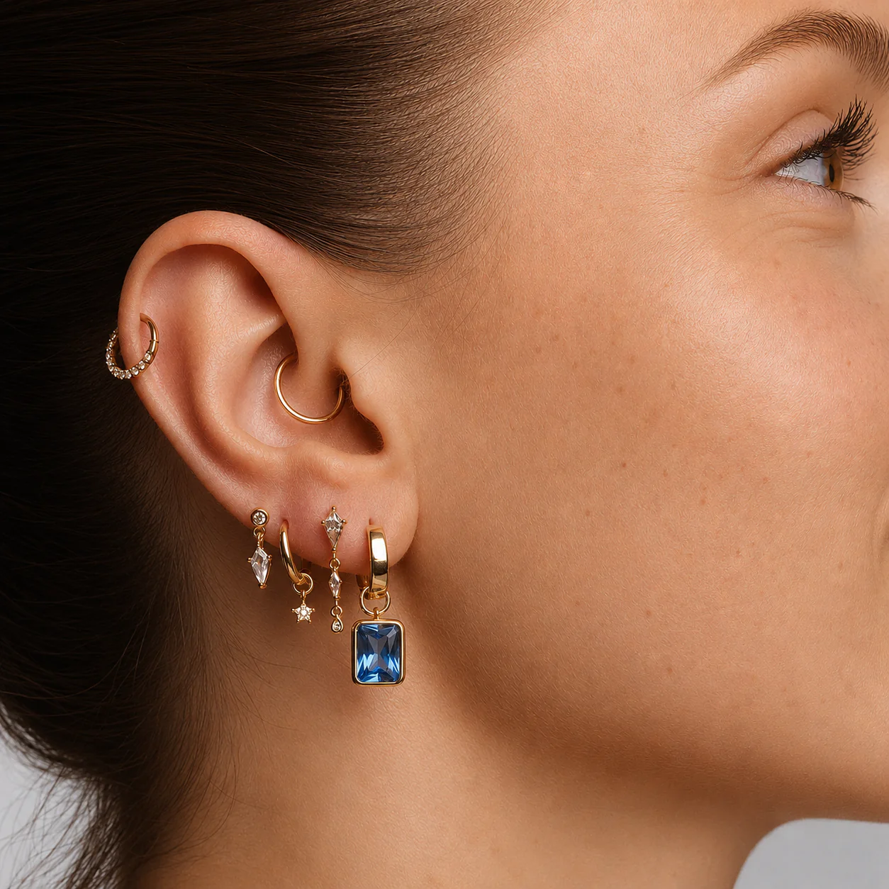 Bezel-Set Rectangle Drop Hoops - Blue - Image 7