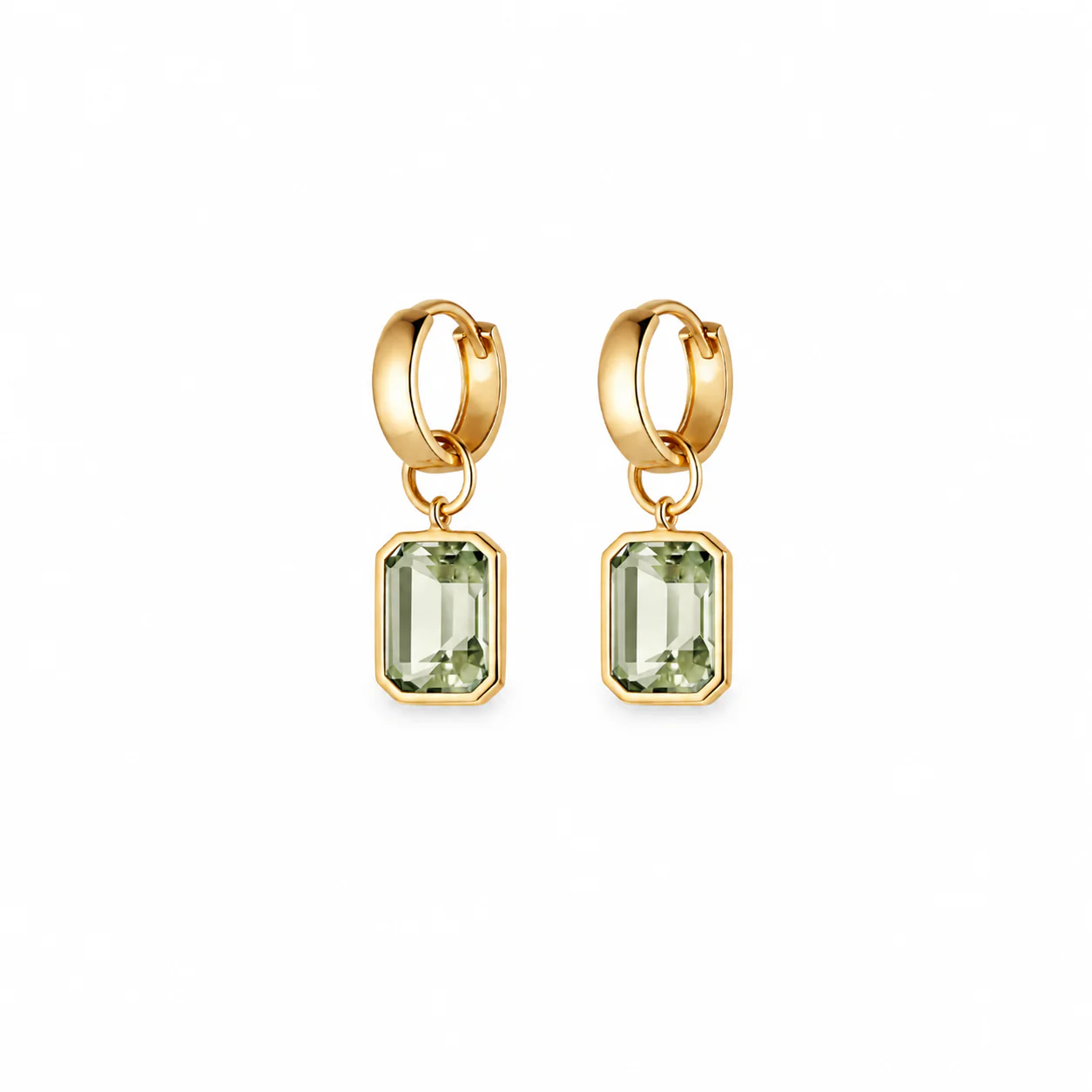 Bezel-Set Rectangle Drop Hoops - Light Green