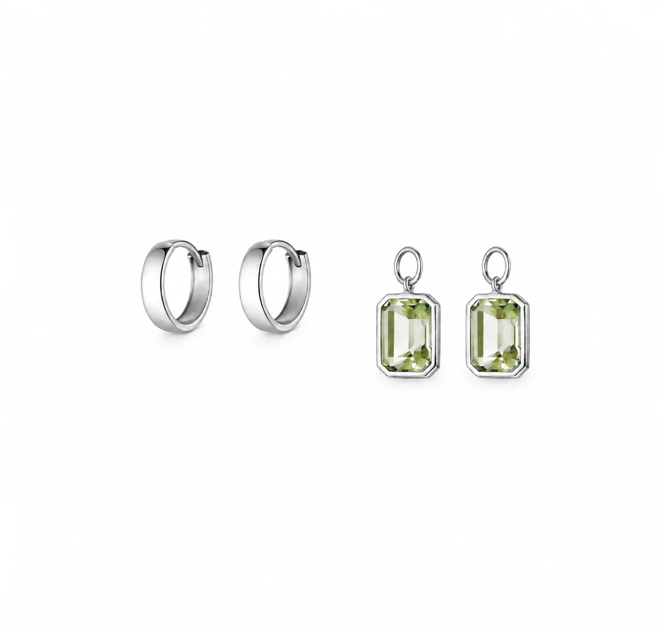 Bezel-Set Rectangle Drop Hoops - Light Green - Image 2