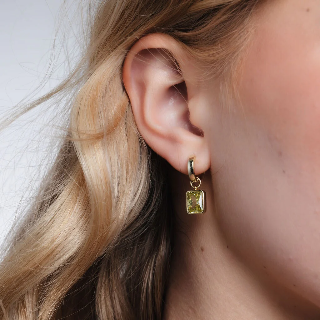 Bezel-Set Rectangle Drop Hoops - Light Green - Image 3