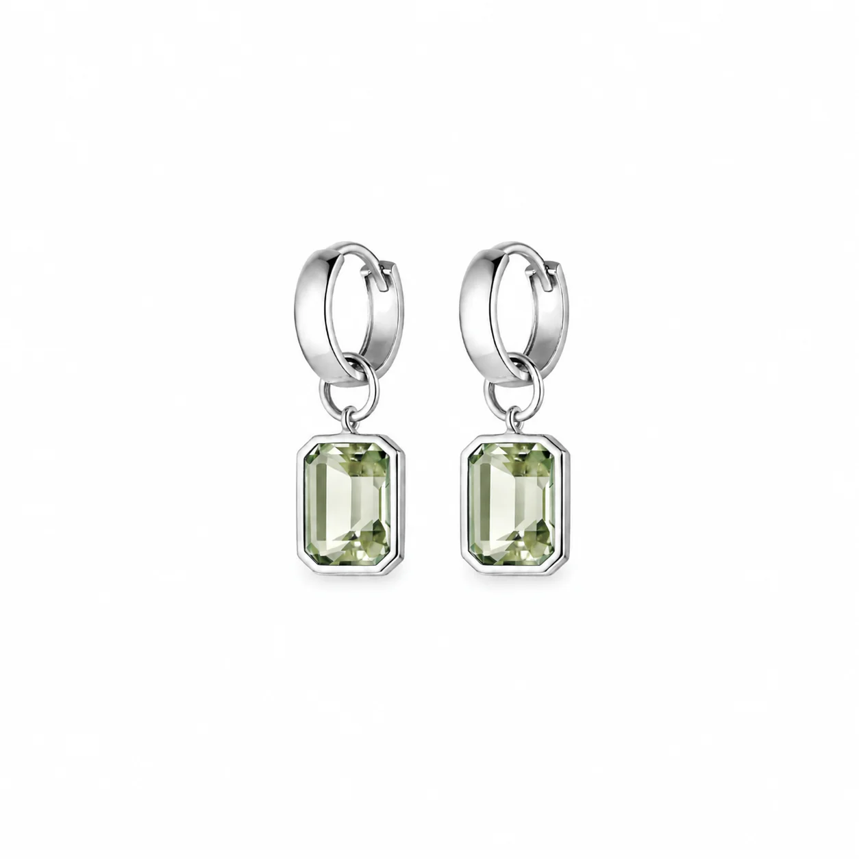 Bezel-Set Rectangle Drop Hoops - Light Green - Image 4