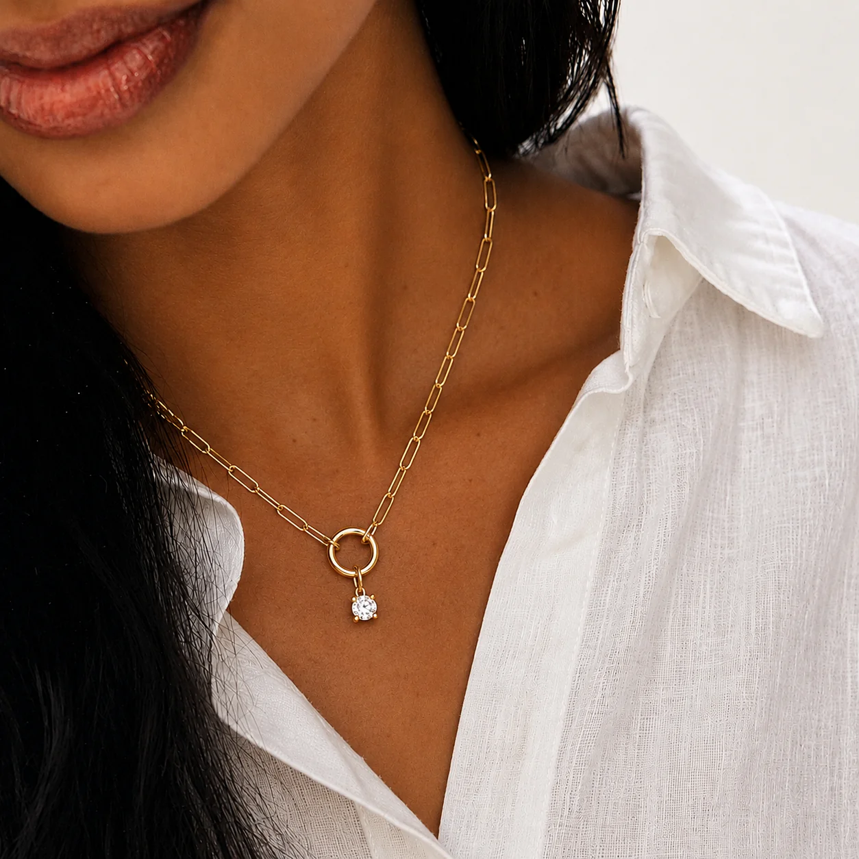 Charm Enhancer Paperclip Necklace with Birthstone Gold Vermeil - Image 2