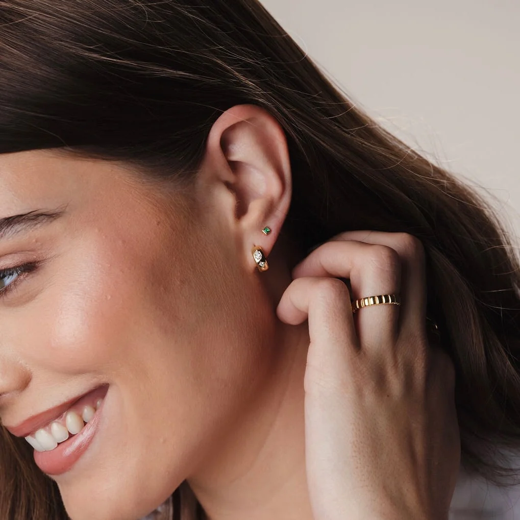 Flush Set Sparkle Huggie Earrings - Image 2
