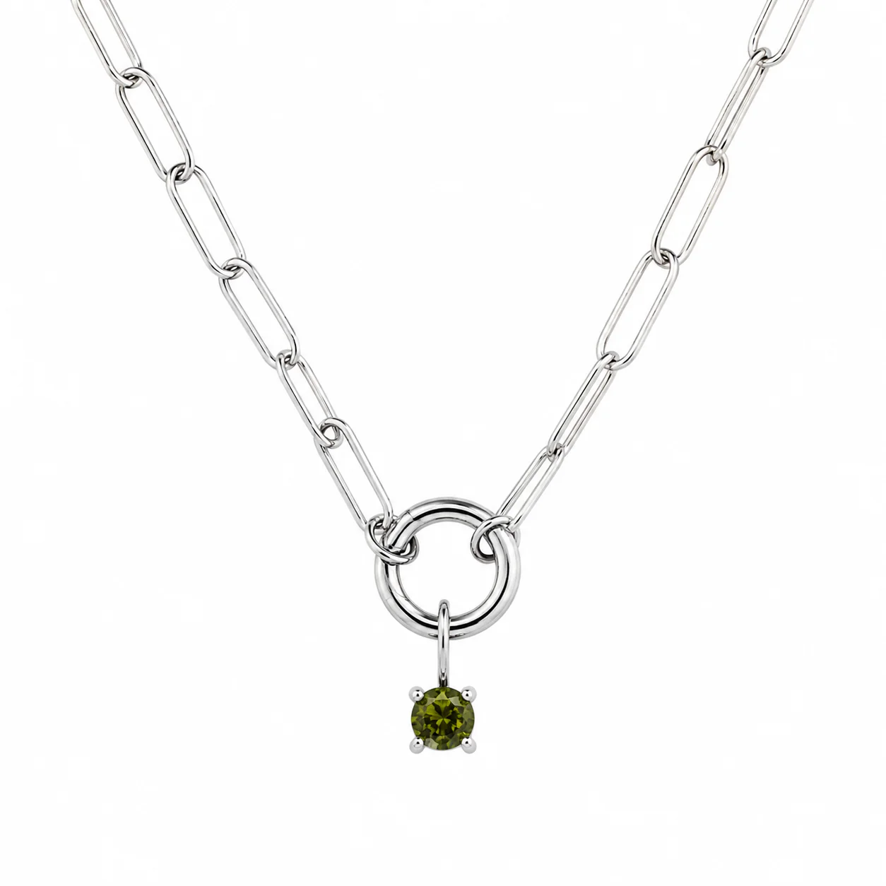Charm Enhancer Paperclip Necklace with Birthstone Sterling Silver
