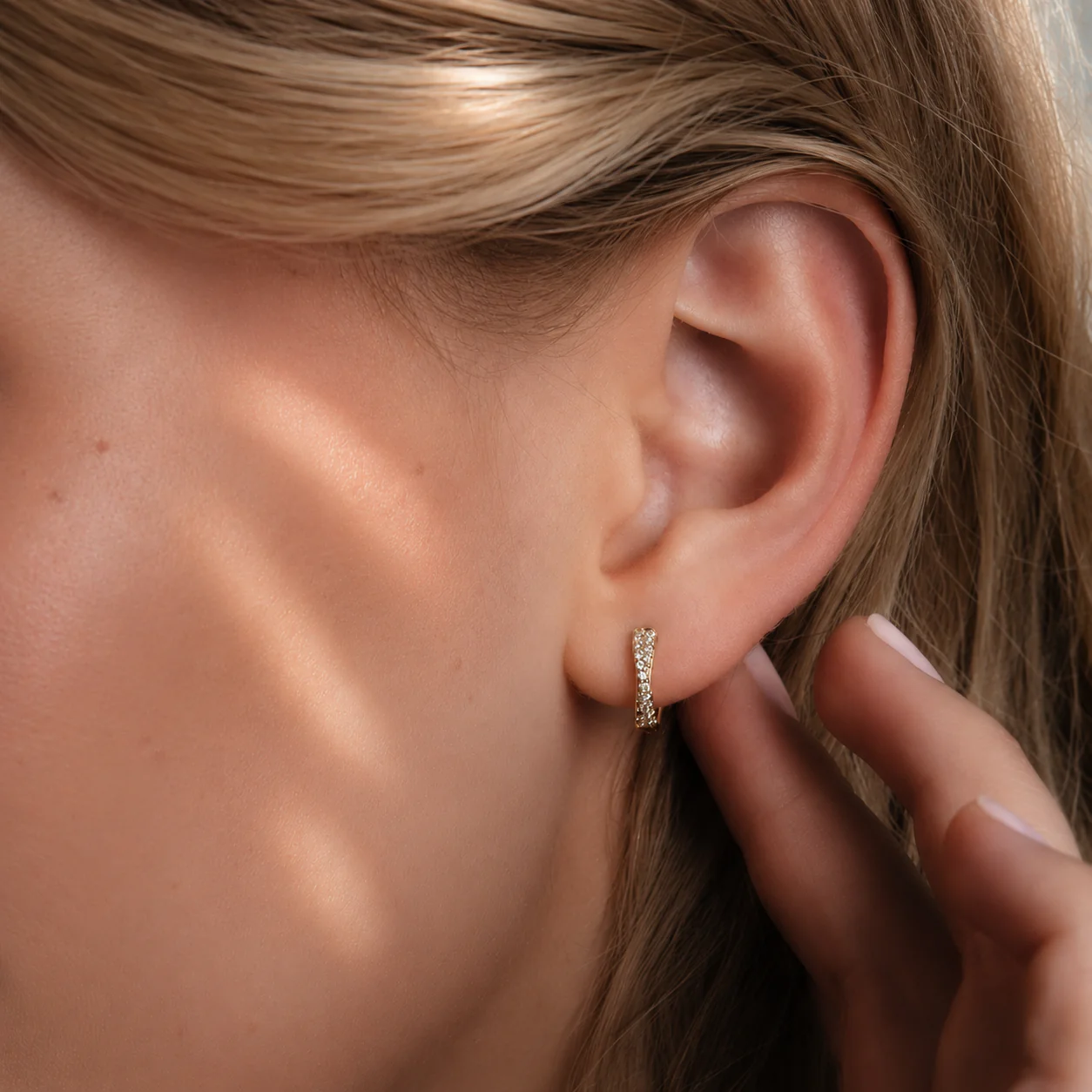 Cross Double huggie hoops - Image 2