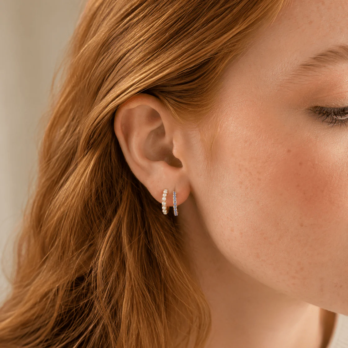 Double Blue & Pearl Hoops - Image 4