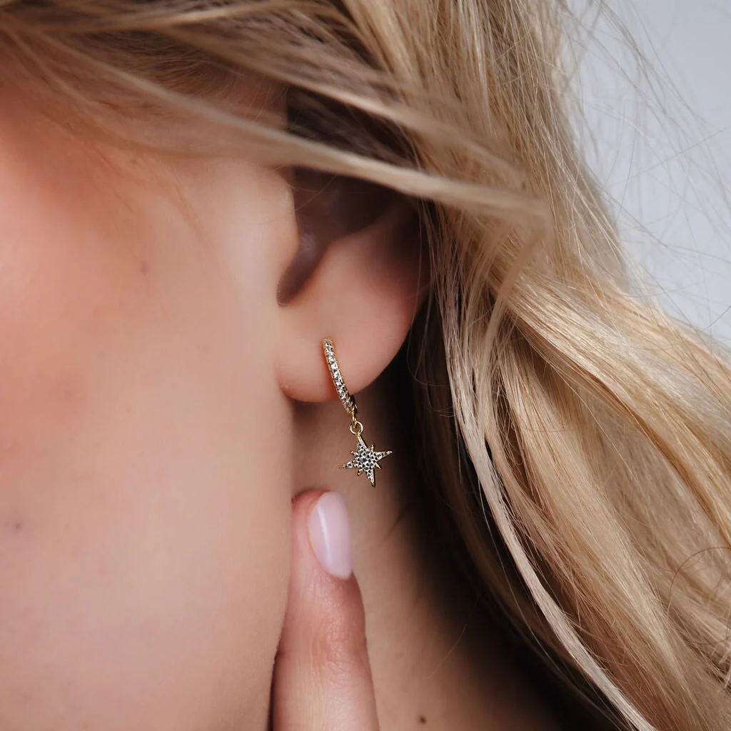 Galaxy Moon & Star Drop Hoops - Image 2