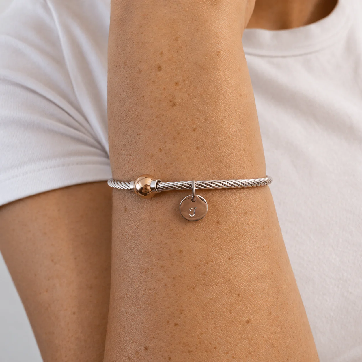 Mixed Metal Cable Bangle Bracelet - Image 2