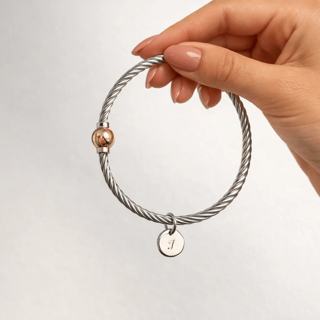 Mixed Metal Cable Bangle Bracelet - Image 3