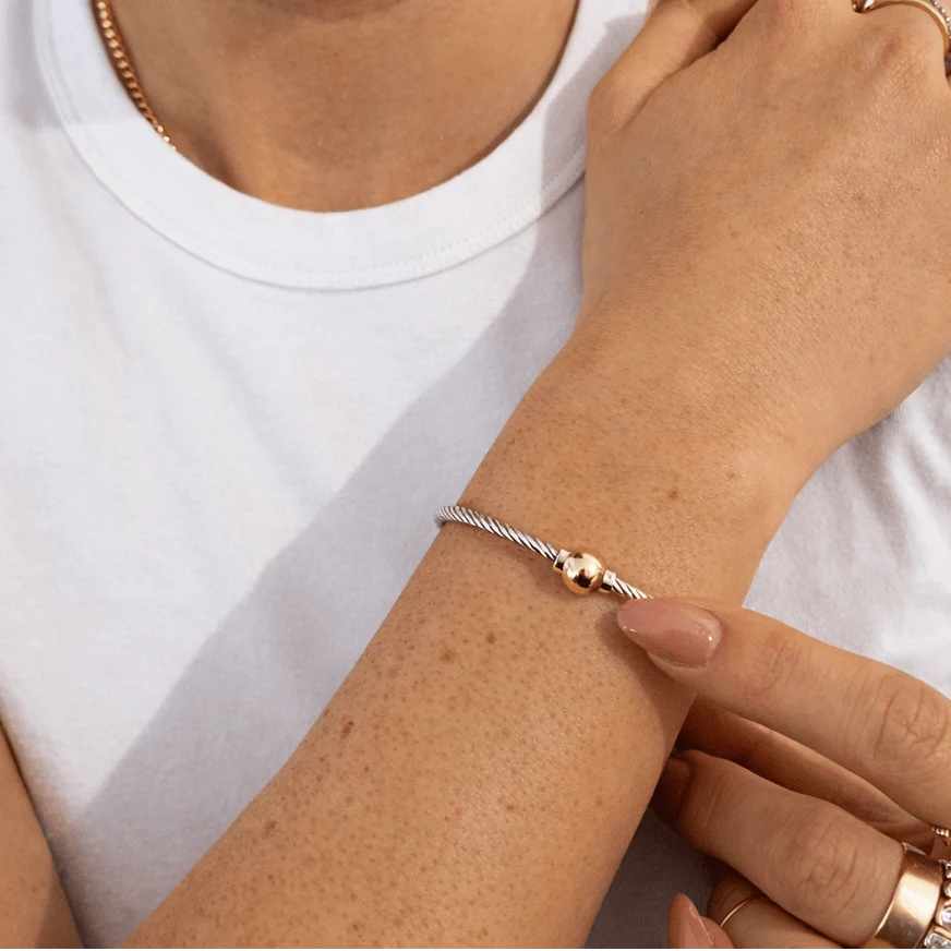 Mixed Metal Cable Bangle Bracelet - Image 6