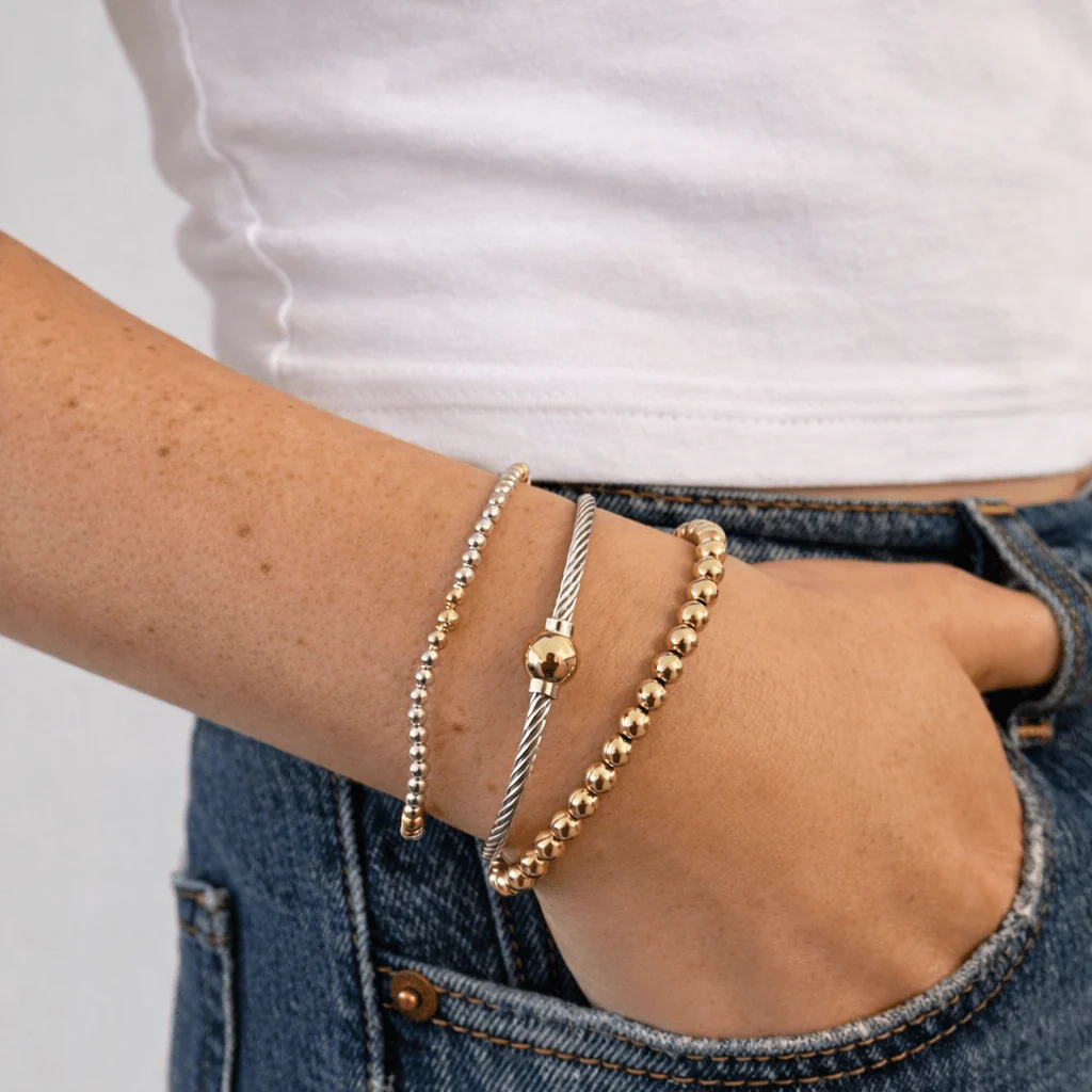 Mixed Metal Cable Bangle Bracelet - Image 7