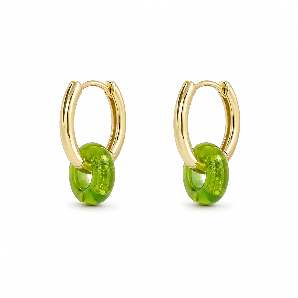 Hand-Torched Green Glass Hoops
