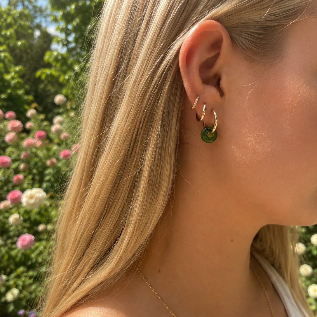 Hand-Torched Green Glass Hoops - Image 2