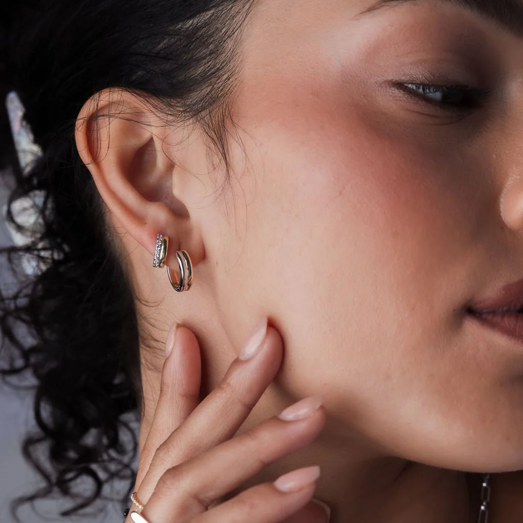 Mixed Metal Sparkly Hoops - Image 4
