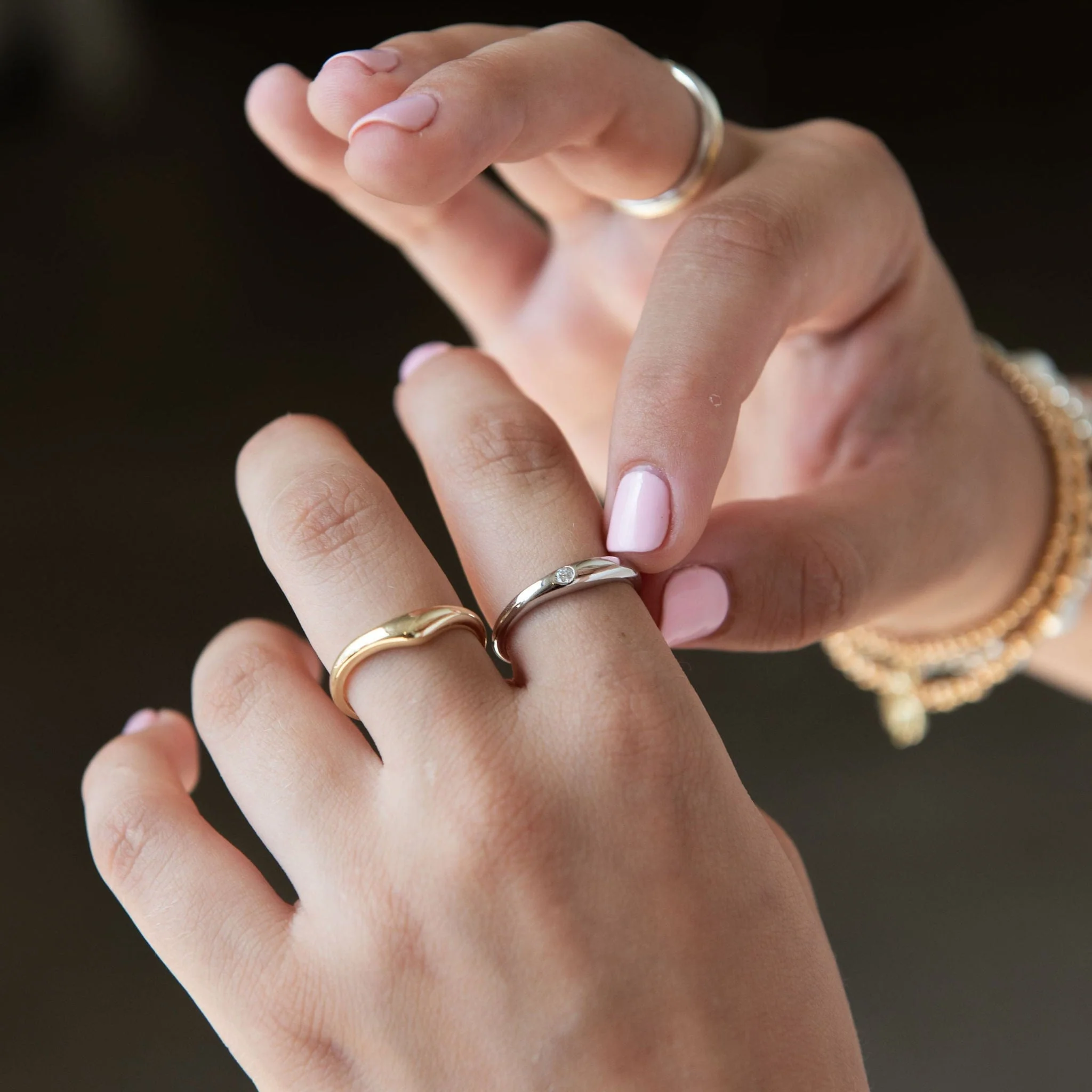 Organic Stacking Ring with Single Stone - Image 2