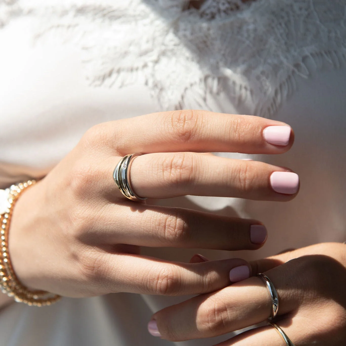 Organic Stacking Ring with Single Stone - Image 4