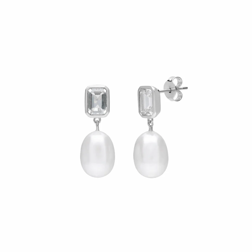 Pearl Drop Bezel Set Stud Earrings