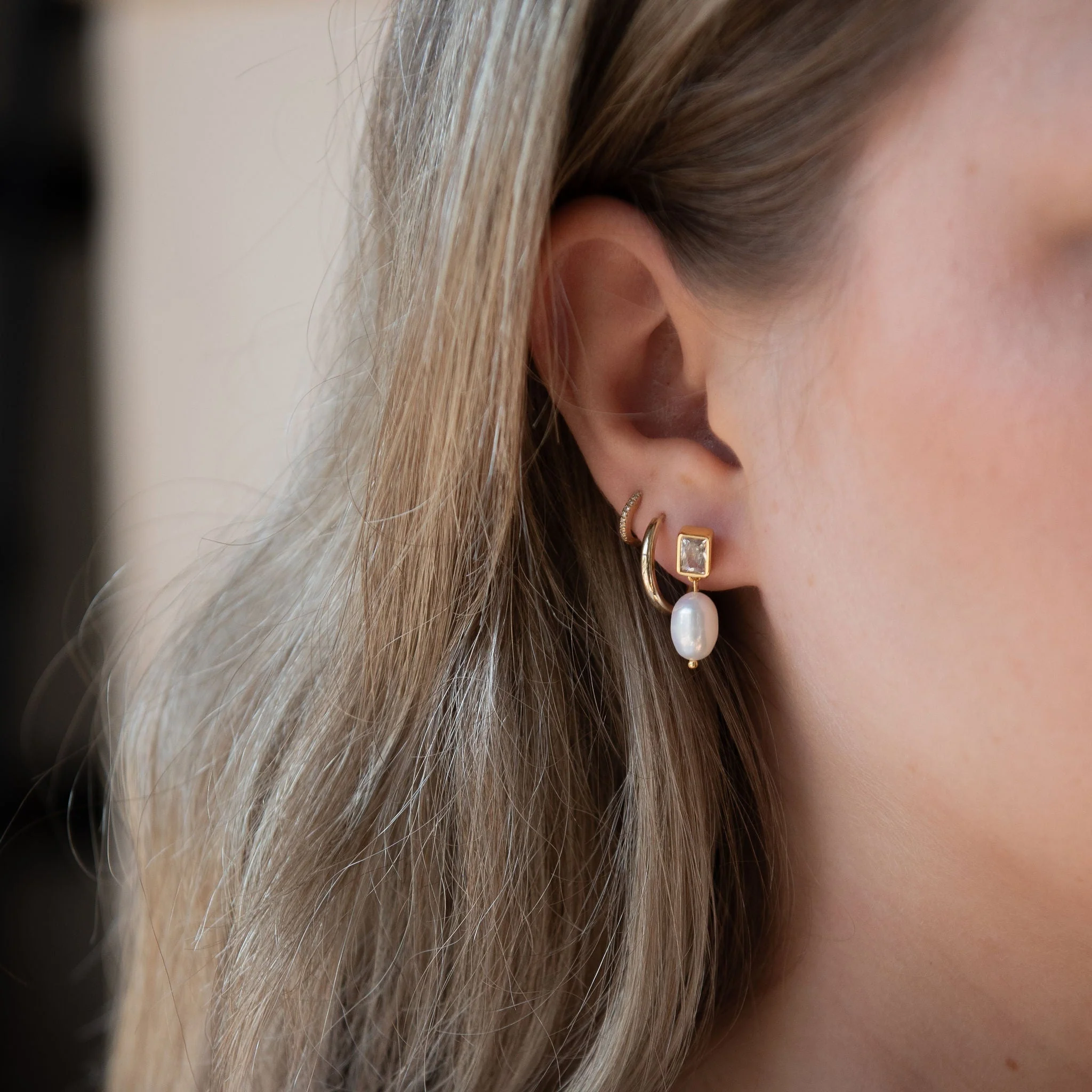 Pearl Drop Bezel Set Stud Earrings - Image 5