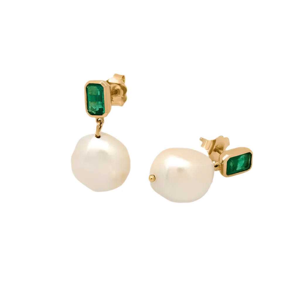 Pearl Drop Emerald Stud Earrings - Image 3