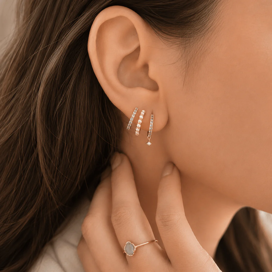 Pearl Drop Blue Hoops - Image 3