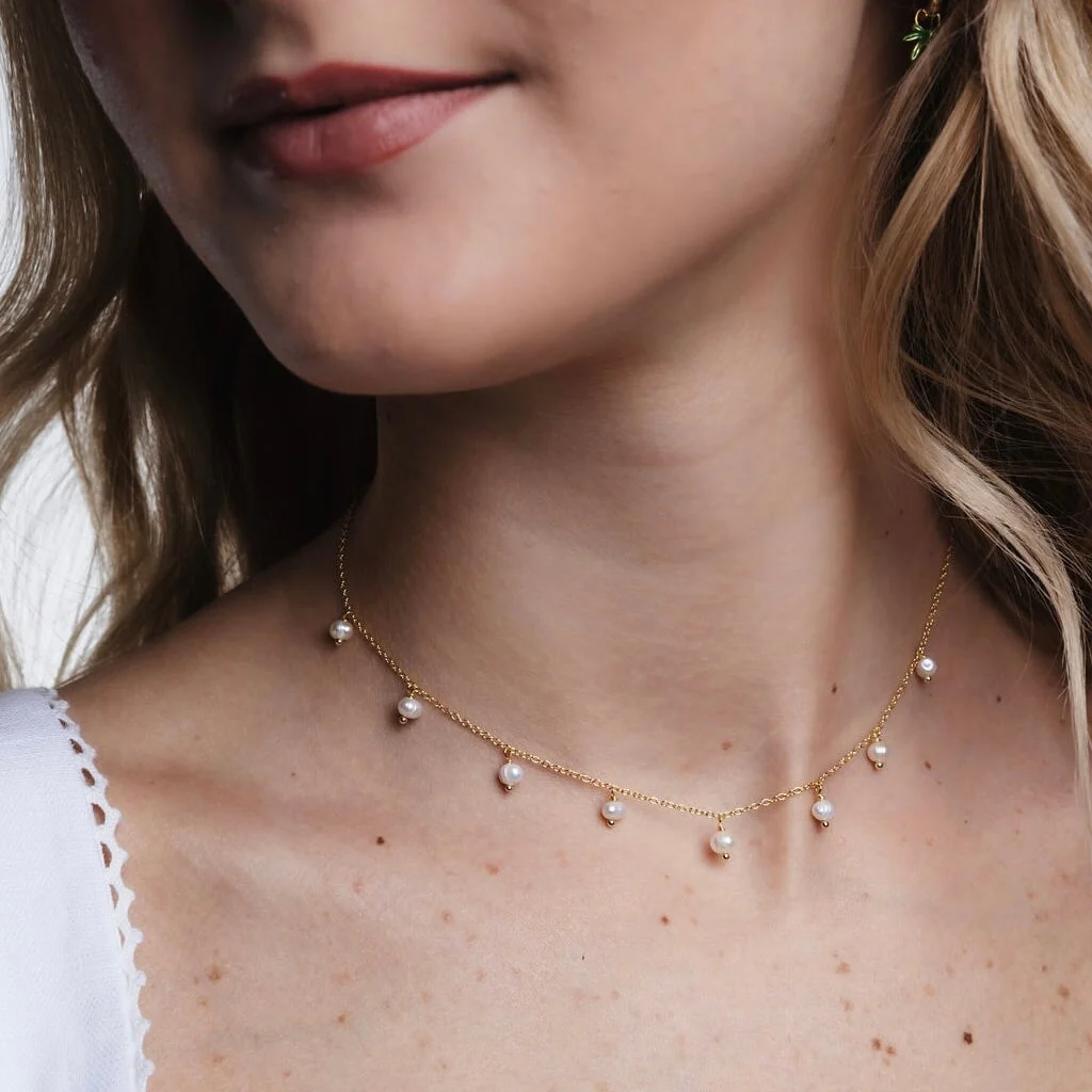 Pearl Drop Short Necklace - Image 2