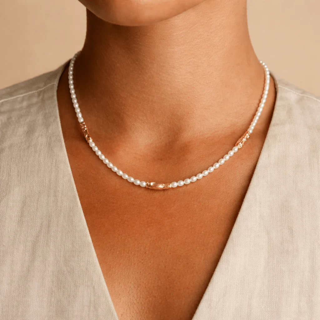 Pearl & Organic Bar Necklace - Image 2