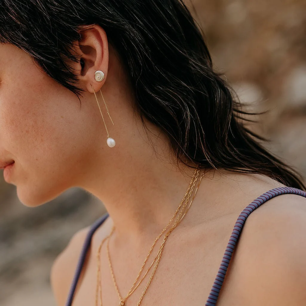 Pearl & Shell Threader Earrings - Image 2