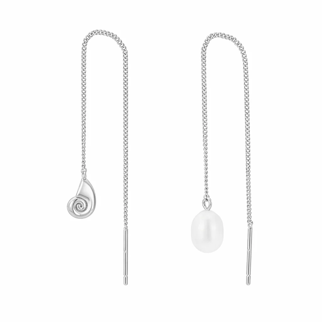 Pearl & Shell Threader Earrings - Image 5