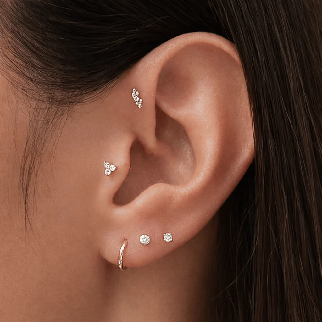 Trio Flat Back Single Stud Earring - Image 2